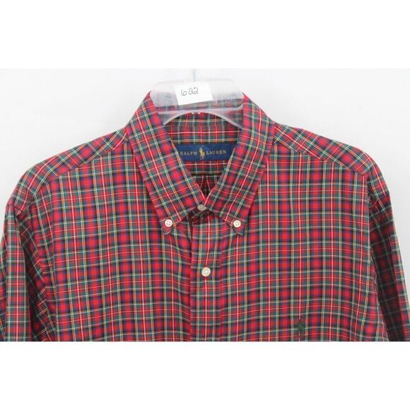 RALPH LAUREN MEN'S SIZE LARGE LONG SLEEVE RED PLAID BUTTON DOWN SHIRT - Picture 2 of 8